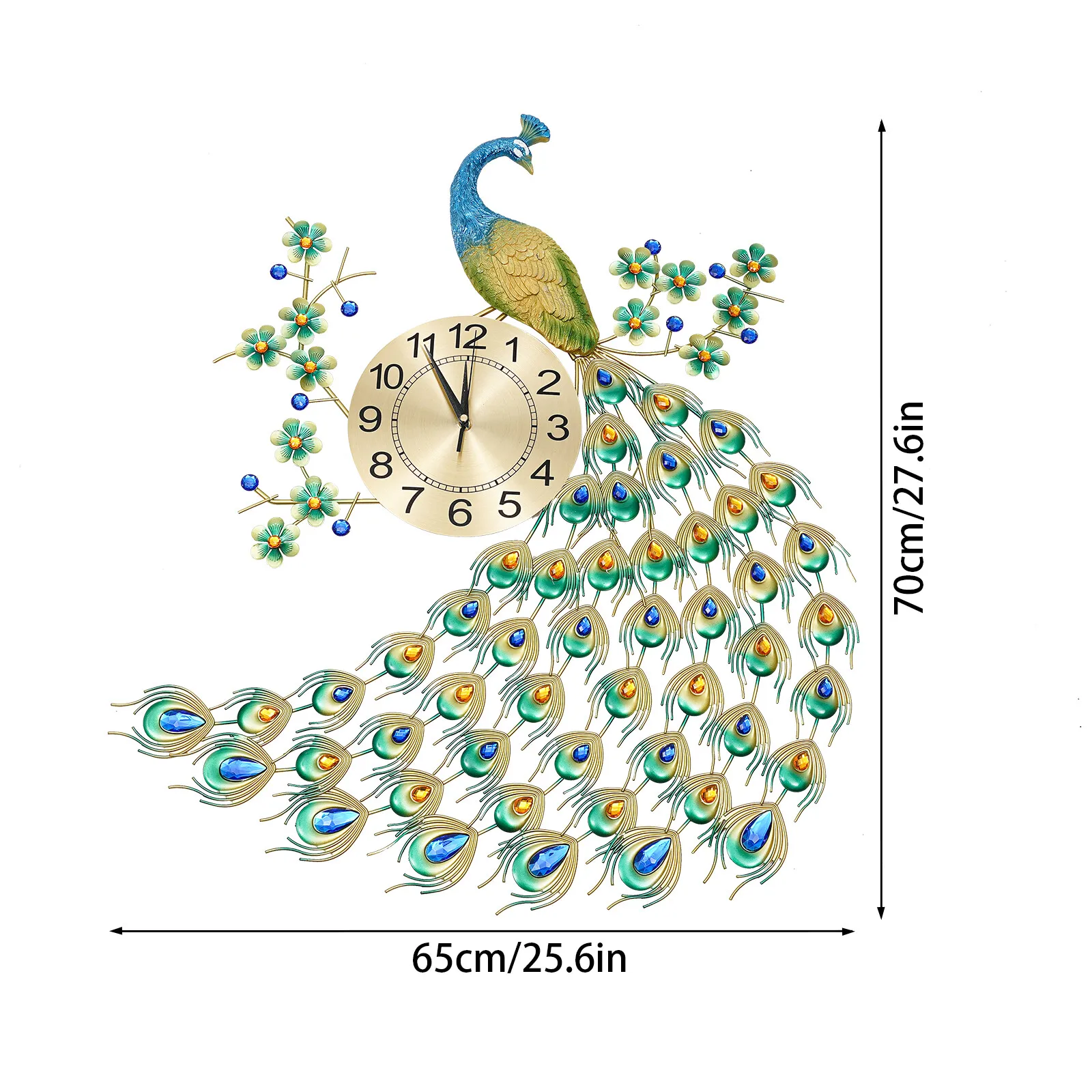ساعة حائط طاووس ثلاثية الأبعاد ساعة معدنية كبيرة لغرفة المعيشة ديكور فني للمنزل الفاخر الحديث