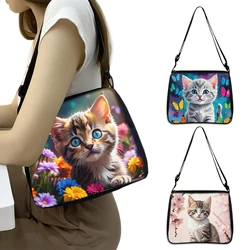 Cute Kitten Painting Shoulder Bags Butterfly Flowers Cat Women Crossbody Bags Handbag Phone Holder Messenger Bag for Travel