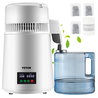 VEVOR 4L Water Distiller, 1L/H, 750W Distilled Water Maker Machine 0-99H Timing Set Temp Display, 304 Stainless Steel Distiller