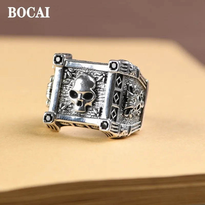 

BOCAI 2022 New Punk S925 Silver Ring Men Retro Thai Trend Skull Rock Domineering Jewelry Valentine's Day Ring