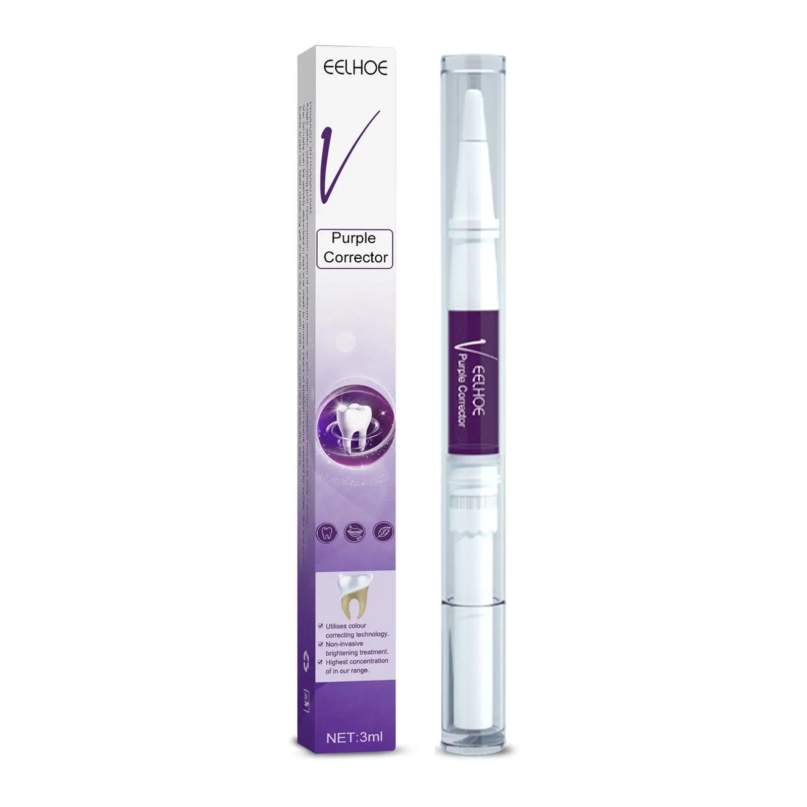 3Ml Tanden Whitening Pen Paarse Kleur Verse Mond Adem Tandpasta Helderder Tand Verwijderen Gele Corrector Vlekken