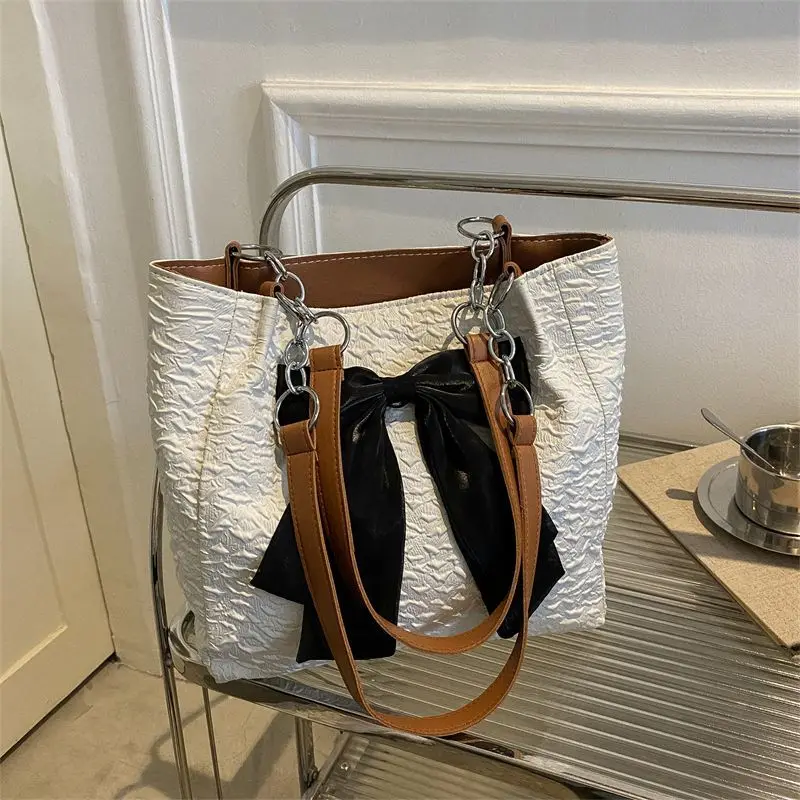 Neue Luxus frauen Einkaufstasche Große Kapazität Leinwand Tragbare Schulter Tasche Mode Nette Bogen Zipper Tragbare Computer Tote Tasche