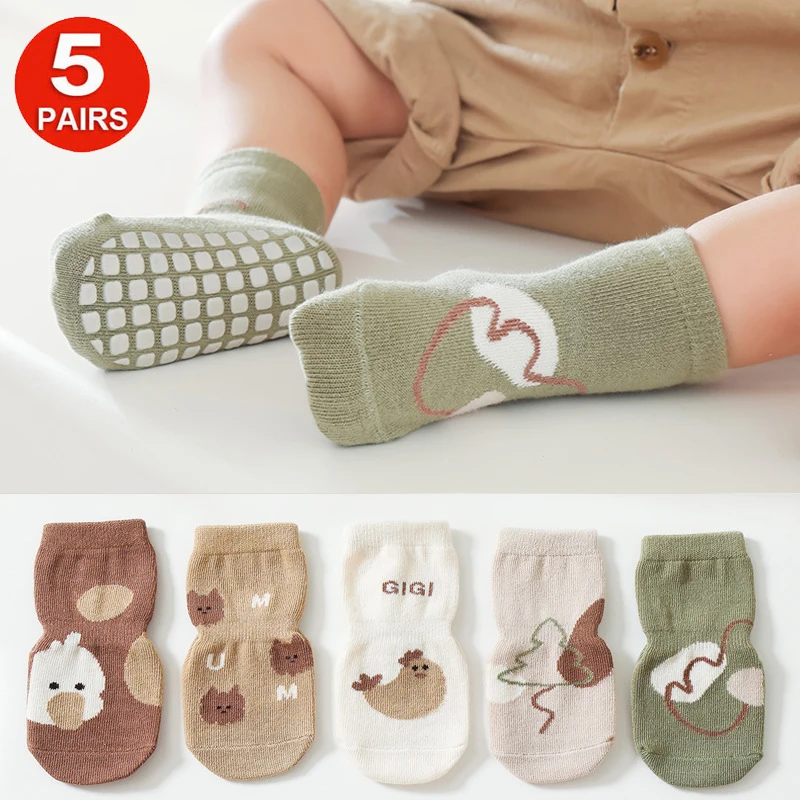 

5Pairs Cute Baby Girls Boys Toddlers Non Slip Cotton Short Socks Set Kids Children Gripping Floor Walking Socks Set