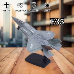 Pullback & Go Jet F35 Fighter Aircraft Toy with Light Sound, Scale 1:50 Diecast F16 F22 SU35 Aviao Plane Model Kid Boy Gift