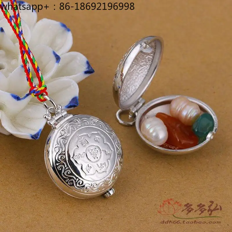 Tibetan Sterling Silver Six-character Mantra Gawu Box Vajra Pestle Vase Can Be Opened By Men and Women