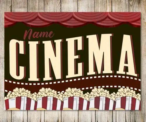 Personalised Cinema Sign Home Gift Popcorn Movie Custom Wall Decor Metal Plaque sign