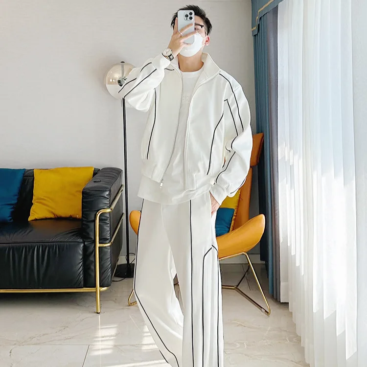 Pixie Casual Sports Suit Men's Loose Design Cardigan Jacket Wide-leg Pants Paired with Two-piece Set