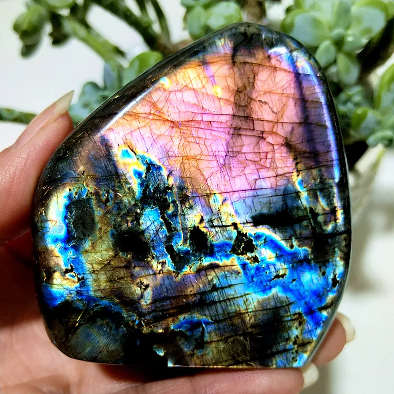 Natural Stone Colourfuol Violet Light Labradorite Crystal Freeform Witchcraft Meditation Energy Feng Shui Crystal Room Decor