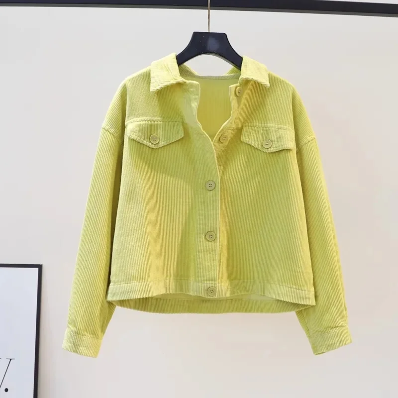 Giacca in velluto a coste imbottito rosa rossa da donna 2025 Primavera Autunno Nuova camicia da donna Manica lunga Cappotto allentato Casual Joker Top femminili Marea