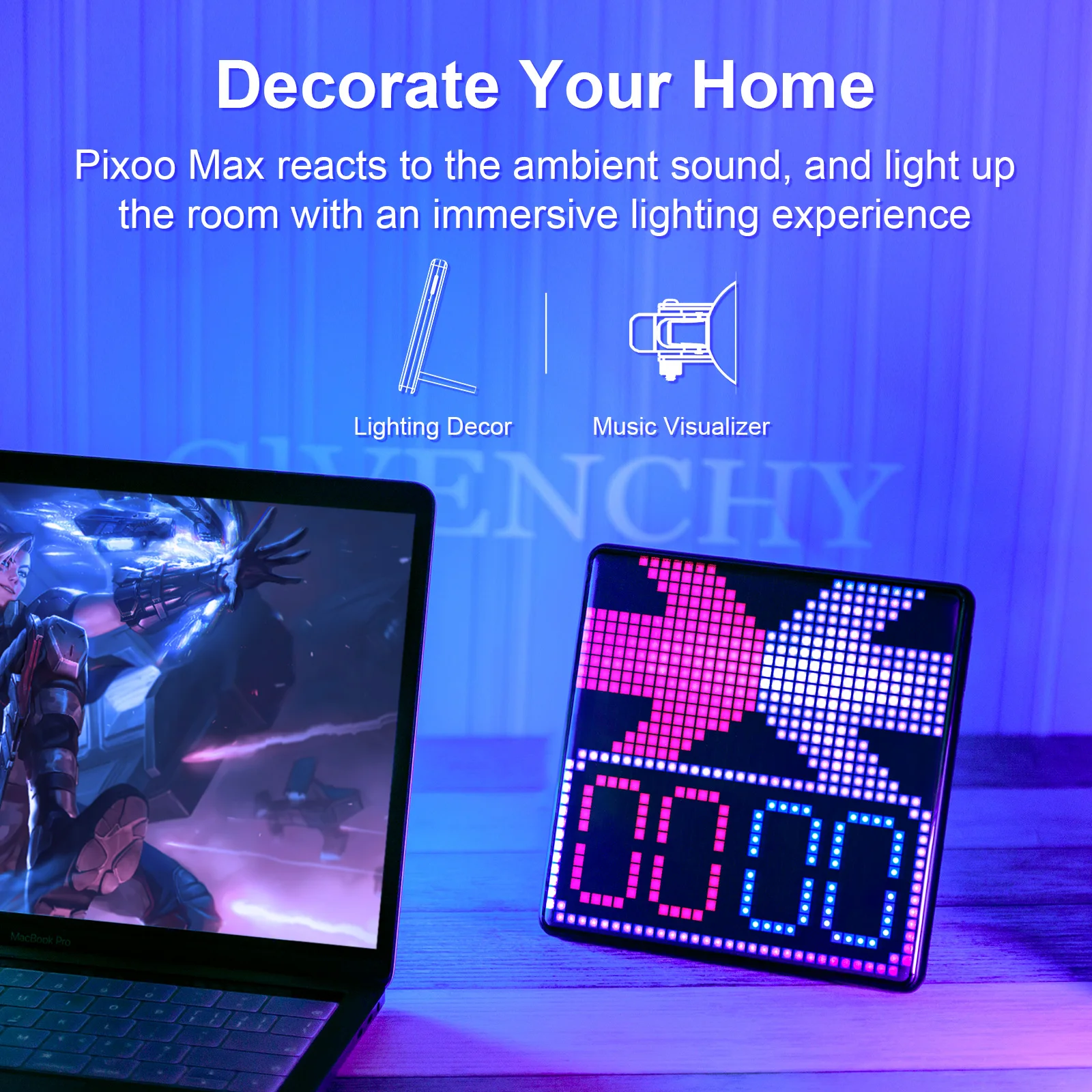 Divoom Pixoo Max 32*32 Pixel Art Display APP Control - Cool Animation Frame Desk Mount for Gaming Room Business Advertisement