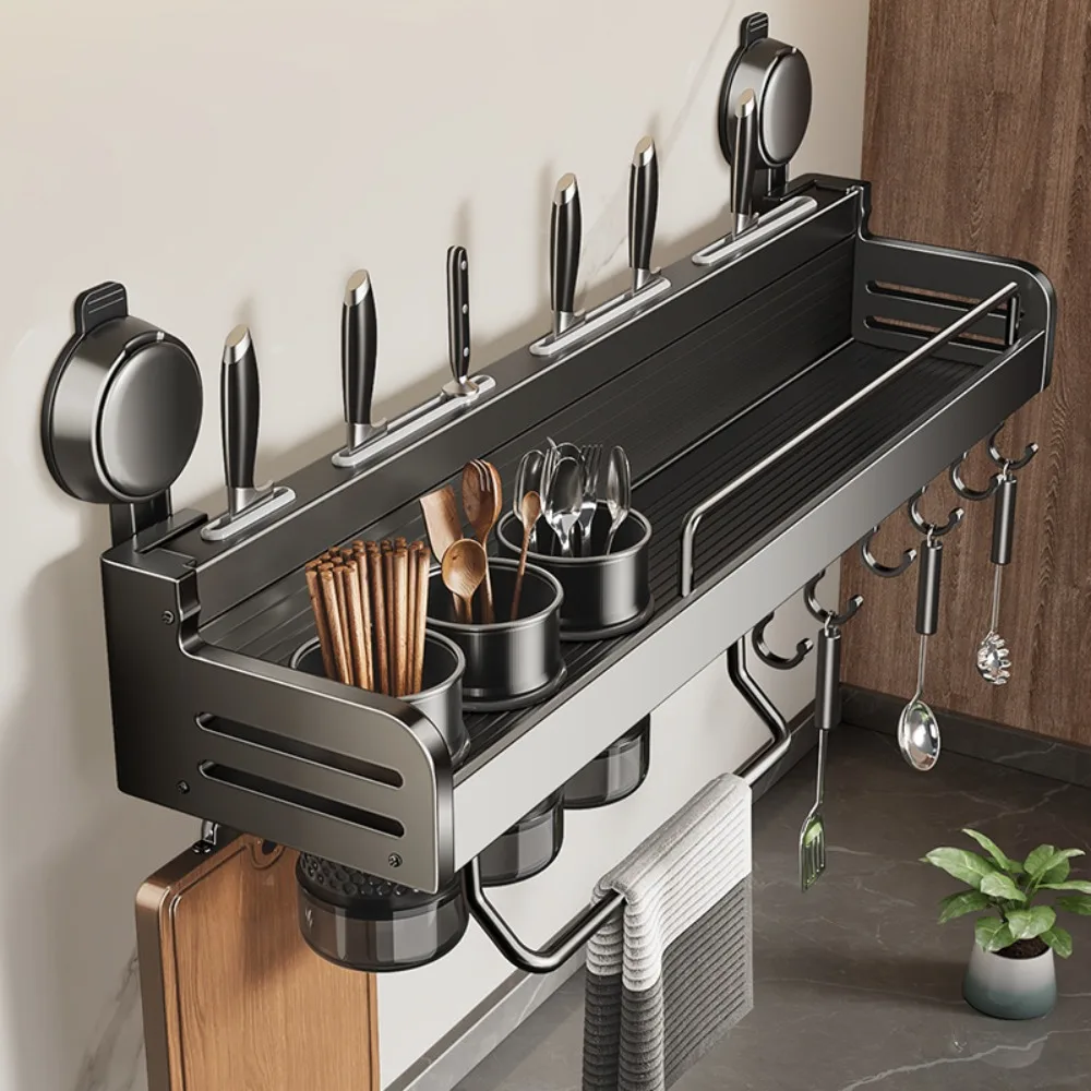 Wall Mounted Kitchen Storage Rack Non Perforated Track Kitchen Utensil Rack Spoon Shovel Cutting Board Storage Knife Holder