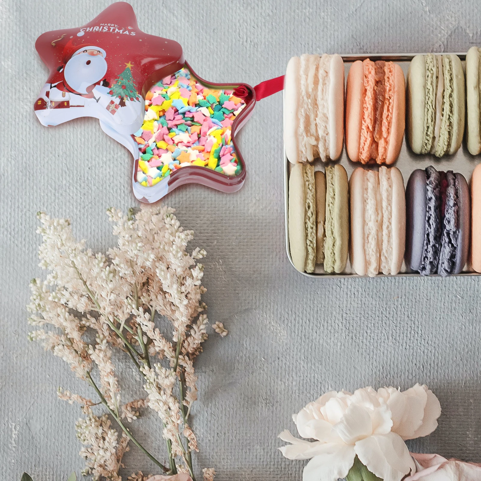 

6Pcs Christmas Five-Pointed Star Candy Boxes Tinplate Gift Wrapping Containers Festive Decorative Storage Five-Pointed