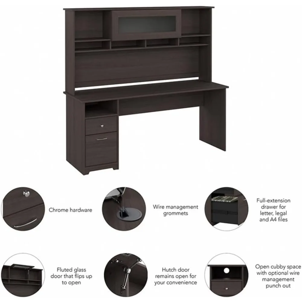 Mesa Cabot cinza urze de 72 polegadas de largura com gaiola de armazenamento