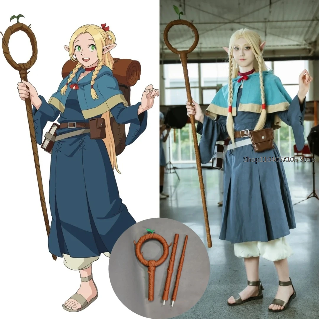 Marcille Donato Cosplay Costume Delicious in Dungeon Food Marushiru Donatou Danjon Meshi Set Wig Halloween Elf Staffs Props