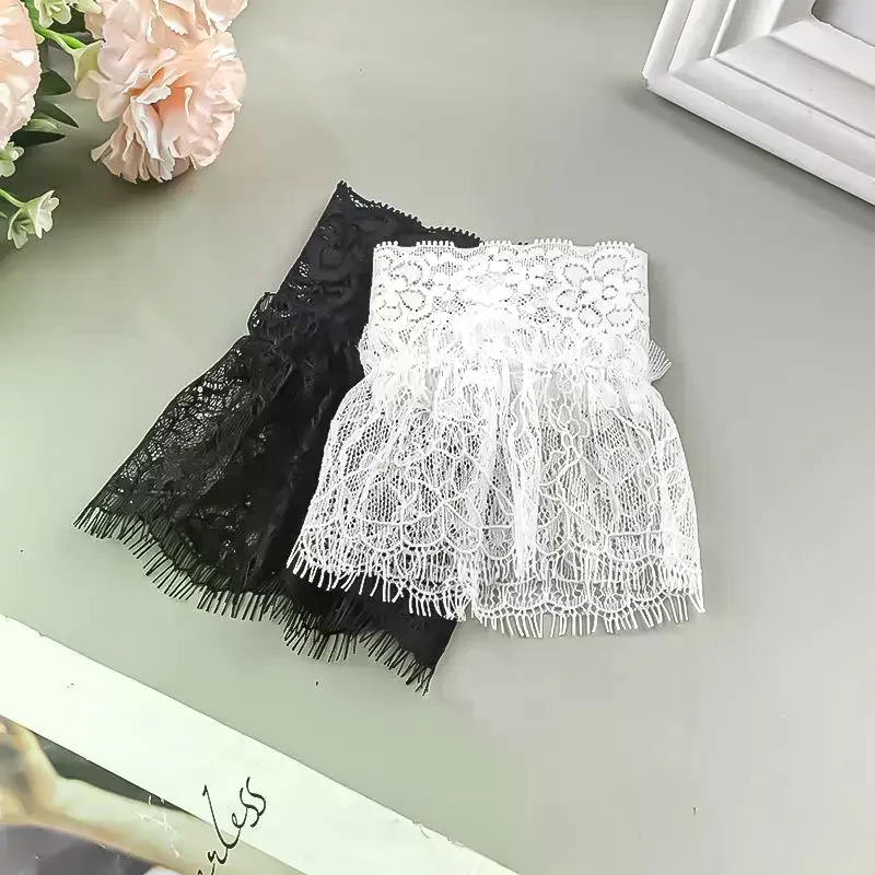 Women Fake Arm Sleeves With Short Tassels White And Black Pleated Cuff Beautiful Lace Accessories Outdoor Embellishments