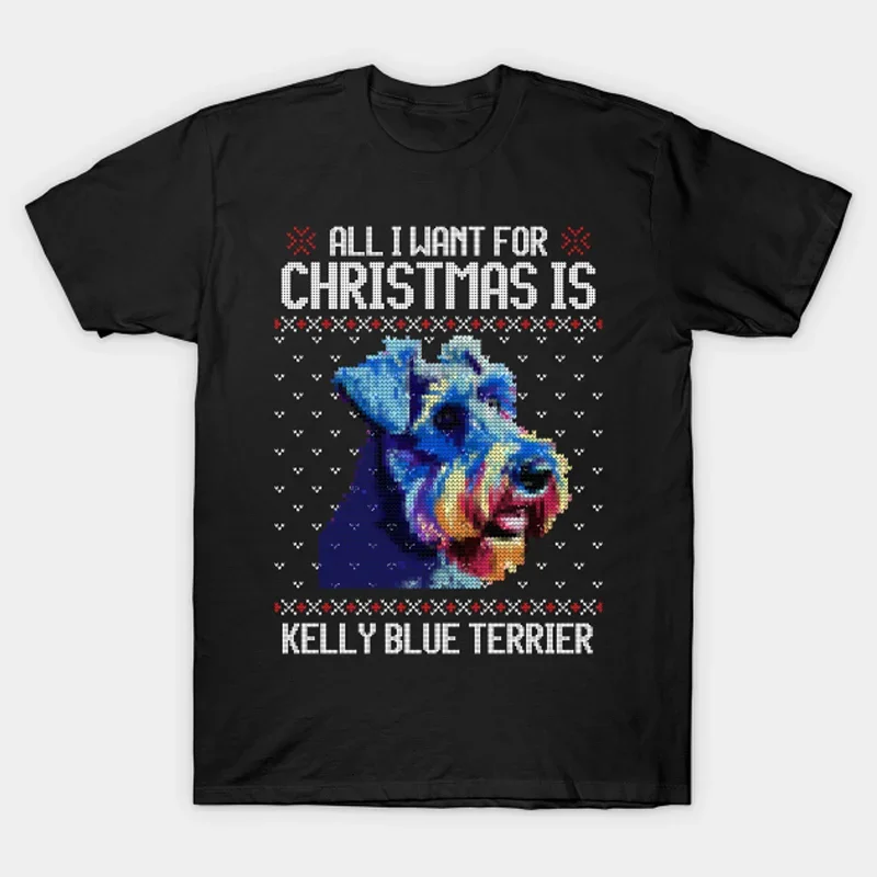 Neon Kerry Blue Terrier Ugly Christmas Sweater Dog Lovers Gift T-Shirt New 100% Cotton O-Neck Short Sleeve Casual Mens T Shirt