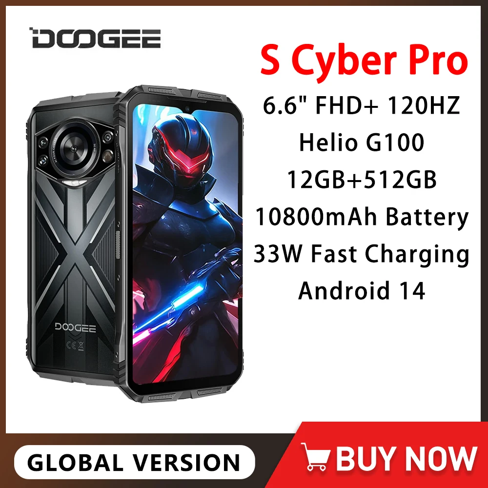 Doogee s cyber pro telefone robusto 6.6 "fhd + 120hz 12gb ram 512gb rom 10800mah bateria grande 50mp câmera 33w smartphone android 14