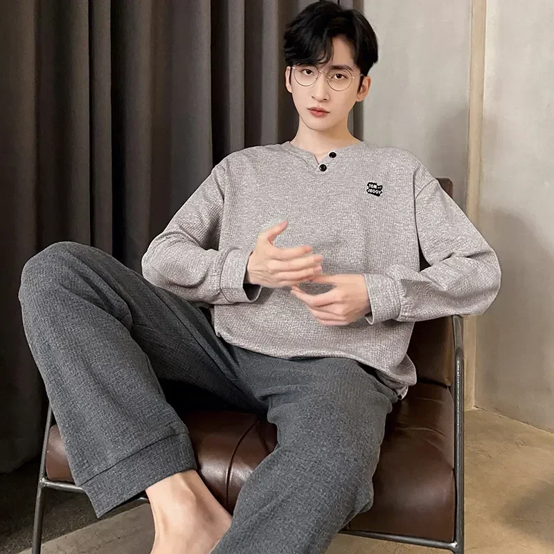 Пижамы, пижамы, хлопковые осенние пижамы, размеры, полосатые комплекты для отдыха, зимние мужские пижамы с надписью, повседневная одежда для сна, костюмы с героями мультфильмов