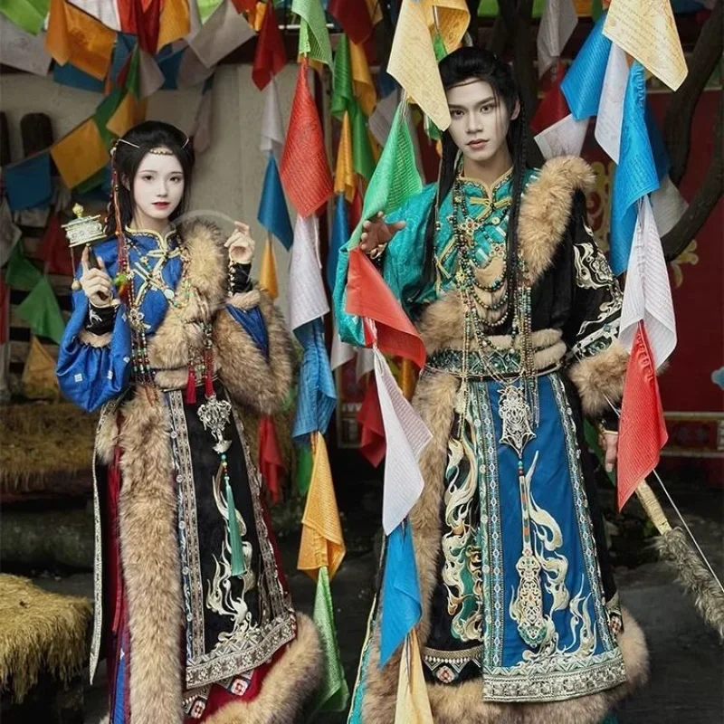 Ensemble trois pièces de broderie de style ethnique, robe tibétaine, photographie de tourisme, automne et hiver