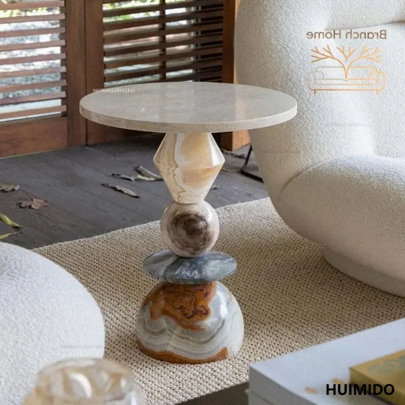 Artistic Creative Marble Stacked Side Table, Multi-Shape Accent Table, Stylish End Table for Living Room Furniture