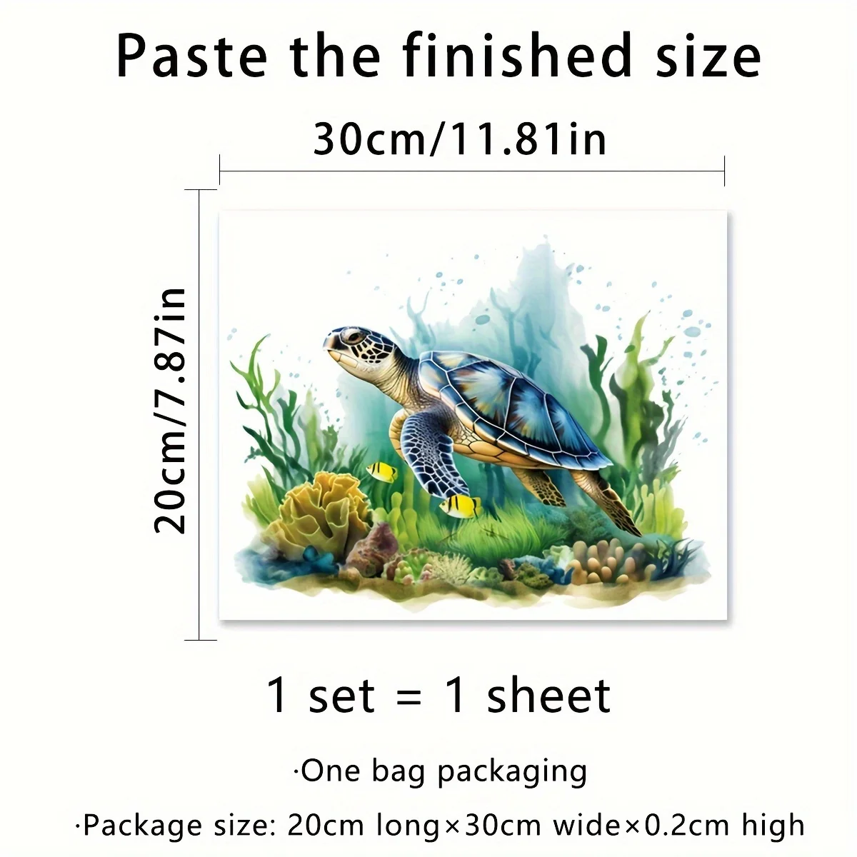 1 PC turtle water grass self-adhesive toilet sticker, removable sticker for bathroom wall decoration and toilet renovation