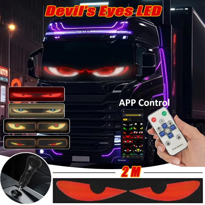 Truck Devil Eye LED Matrix Pixel Panel Soft Foldable APP&Remote Control Scrolling Stickup TextLight Windshield Lighting Graffiti