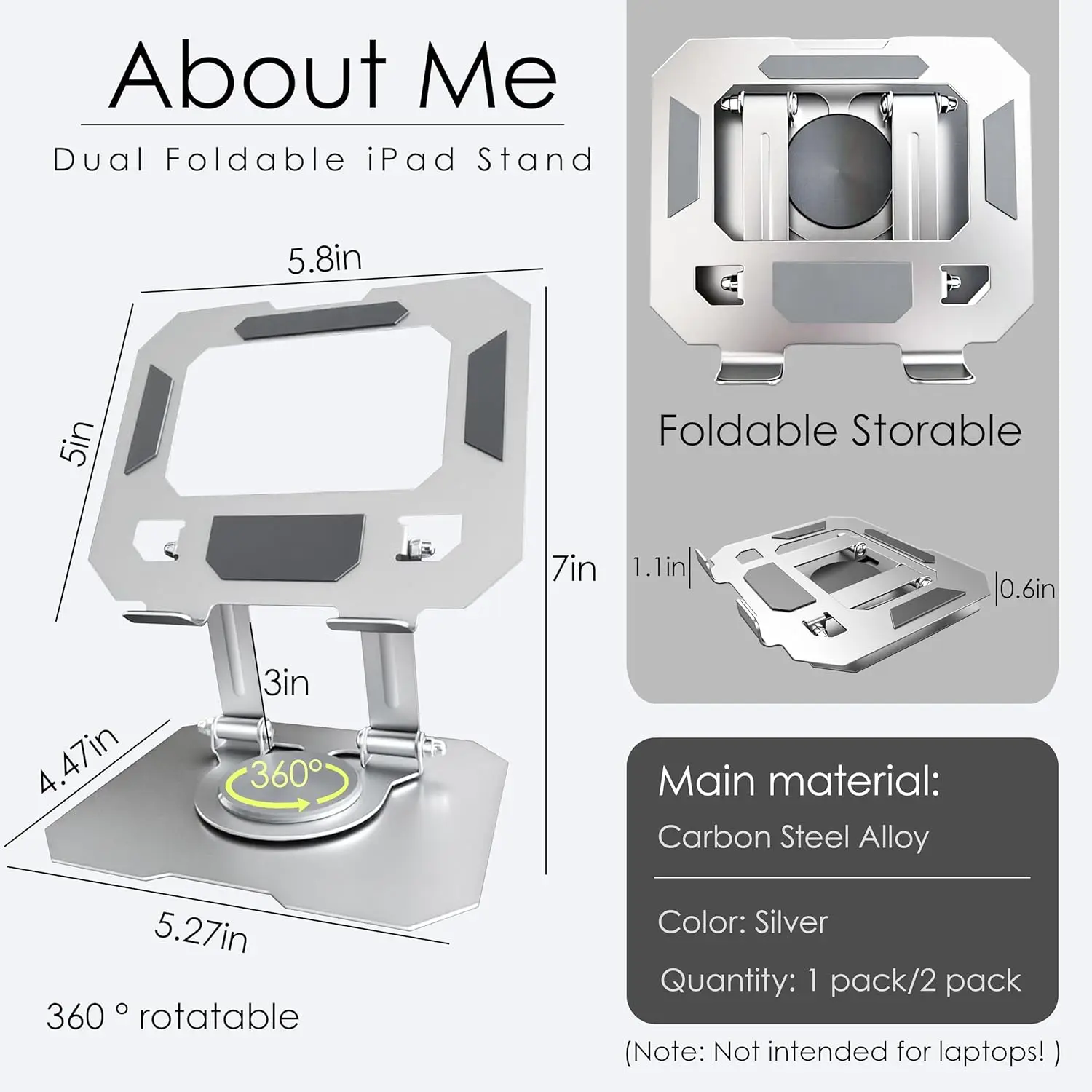 Soporte Giratorio para Tablet, Base Giratoria de 360°, Soporte Ajustable para Dibujar, Compatible con iPad/Air/Mini y Má