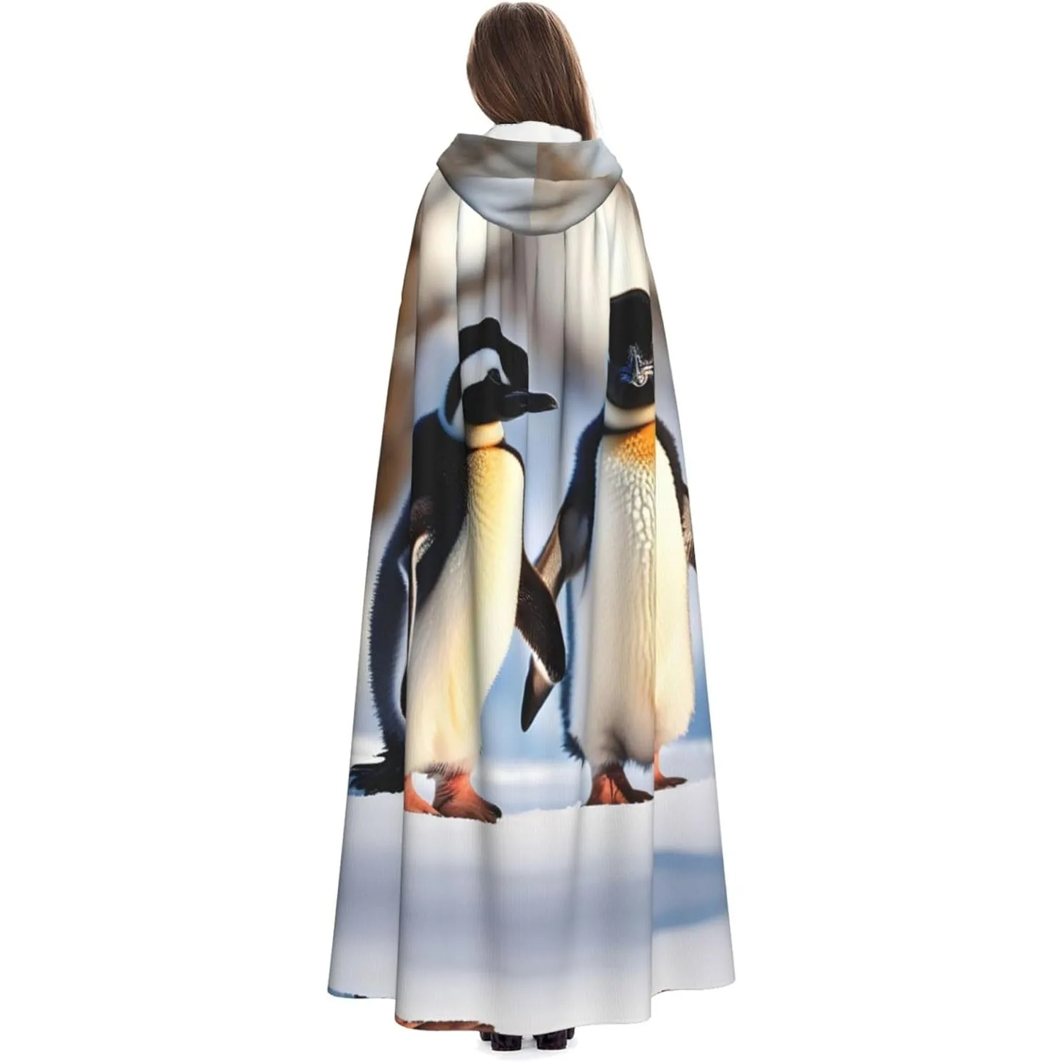 Young Penguins With Snow print Adult Hooded Cape Carnival Festival Cape Robe Costume party Gothic Carnival