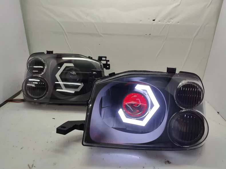 2pcs Colorful Led Headlight Assembly for Nissan Paladin Modified Angel & Devil Eye with Daytime Running Light