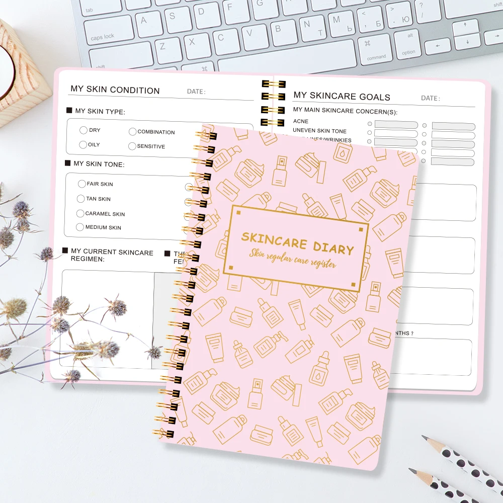 

Skincare Diary Journal Spiral Notebook Skin Care Tracker Routine Planner Acne Log Beauty Journal Goals Progress Record