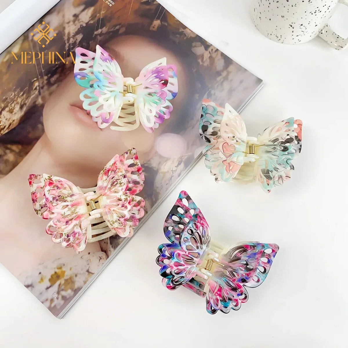 Luxury Ink Painting Style Double Layer Hollow Butterfly Hairpin Chinese Style Hairpin