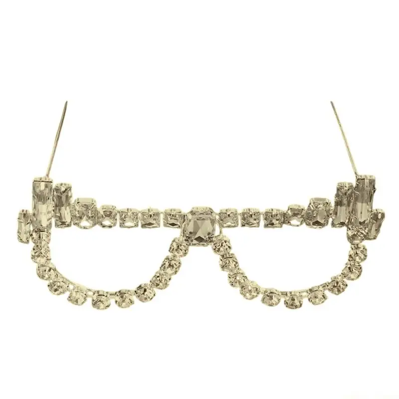31BF No Lens Decor Glasses Frame Crystal Eyeglasses Without Len Face Jewelry