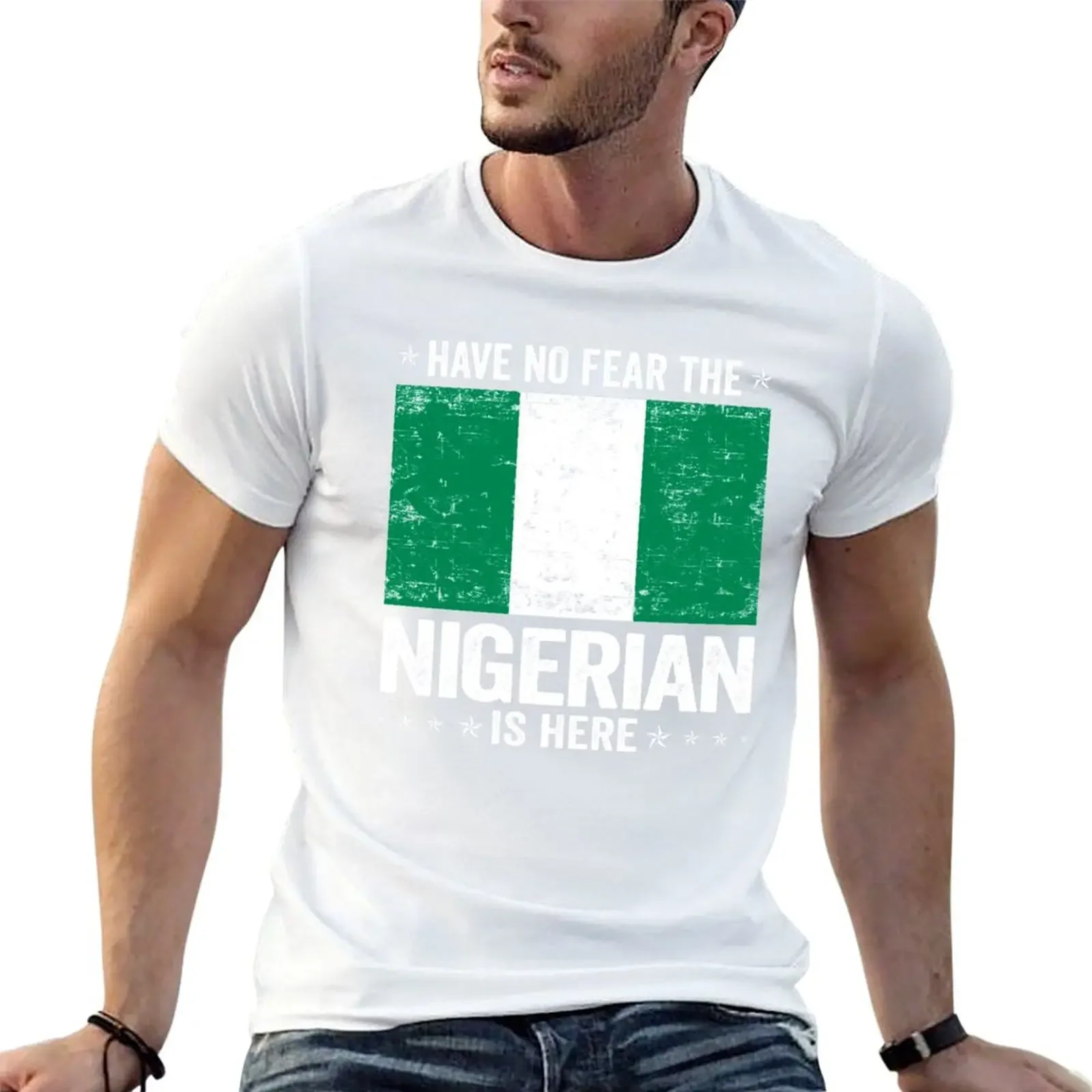 Have No Fear The Nigerian Is Here Nigeria Flag Design T-Shirt graphic t shirt vintage plus sizes mens t shirt heavyweight style