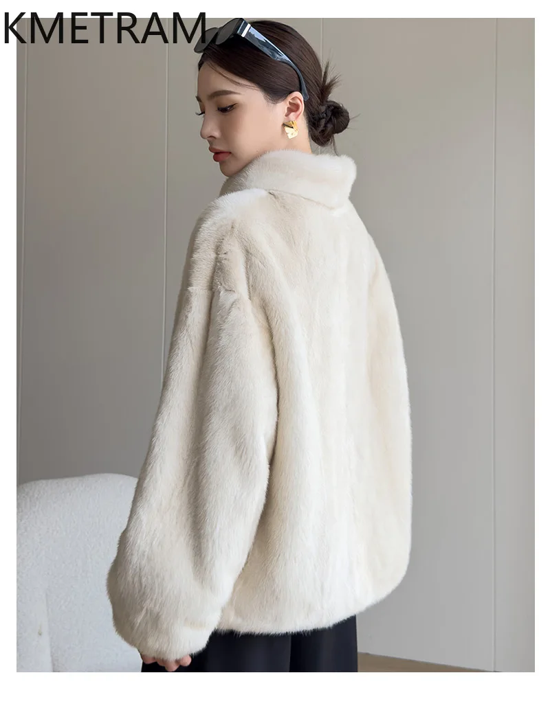 KMETRAM 100% veste de fourrure de vison entière femme luxe col montant manteau de fourrure véritable vêtements d'extérieur d'hiver femmes vêtements 2025 шуба ж Döncud