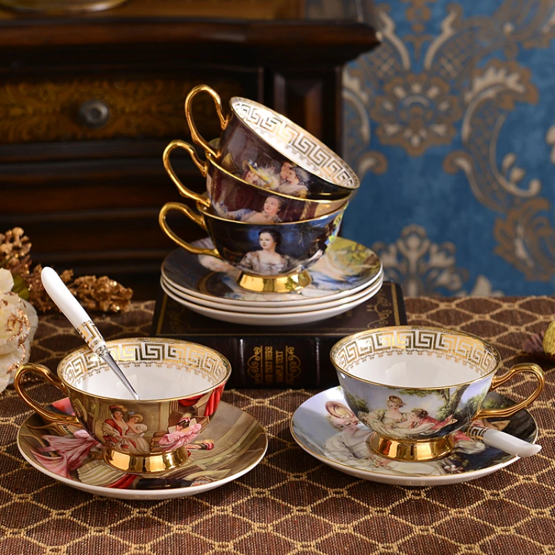 Retro Imperial European Coffee Cup Set Porcelain Tea Sets Luxury Gift Bone China Ceramic Cafe Wedding Decoration Drinkware