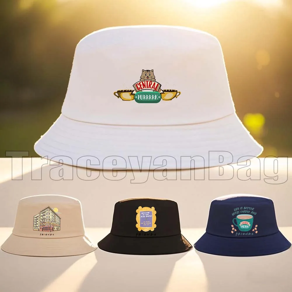 

Cute Outdoor Bucket Hat Fisherman Hats UV Protection Central Perk Coffee Friends Travel Beach Sun Hat Camping Hats for Women Men
