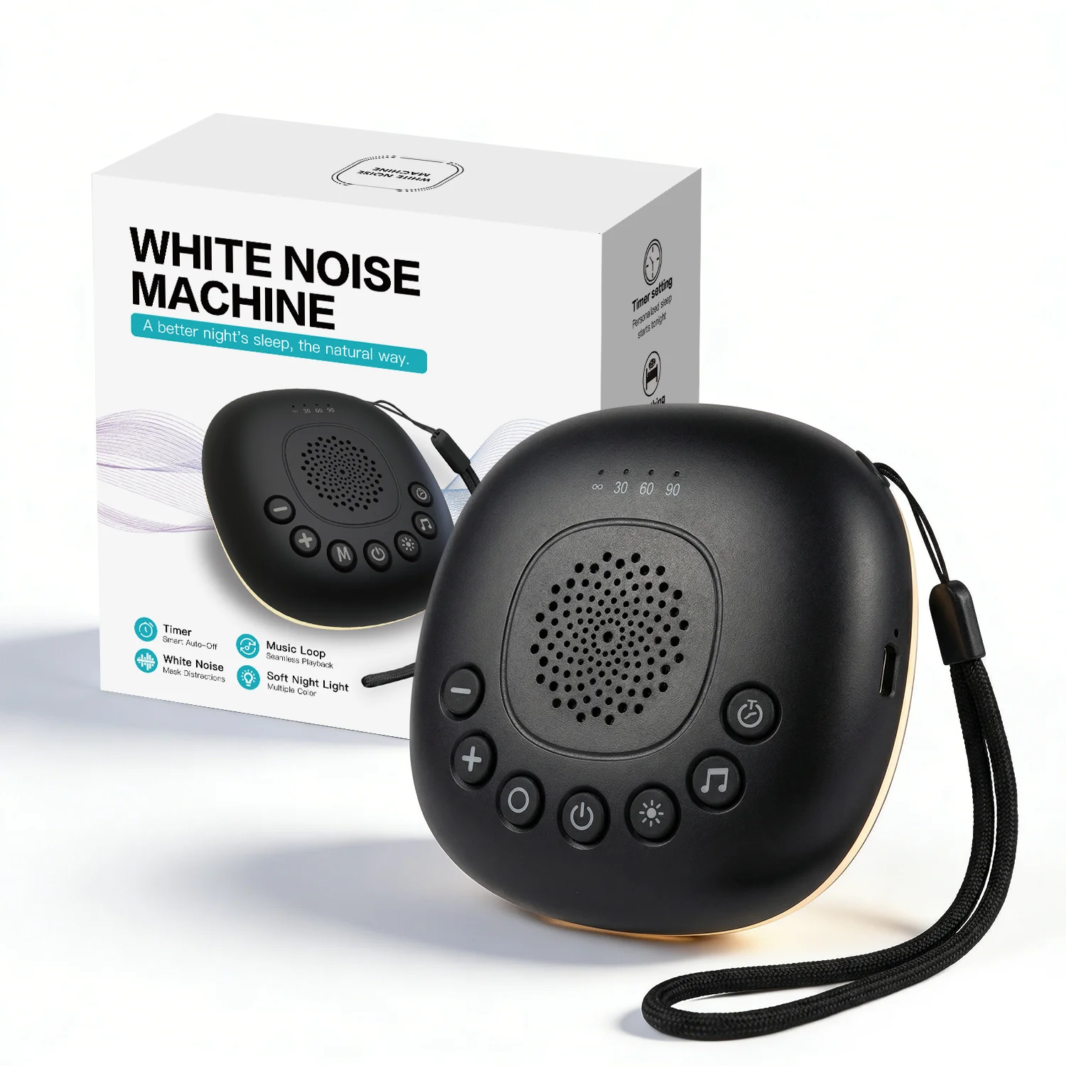 White Noise Machine with 24 Soothing Sounds, Night Light Timer, Portable Sound Machine for Baby, Adult, Travel, Studying, Office