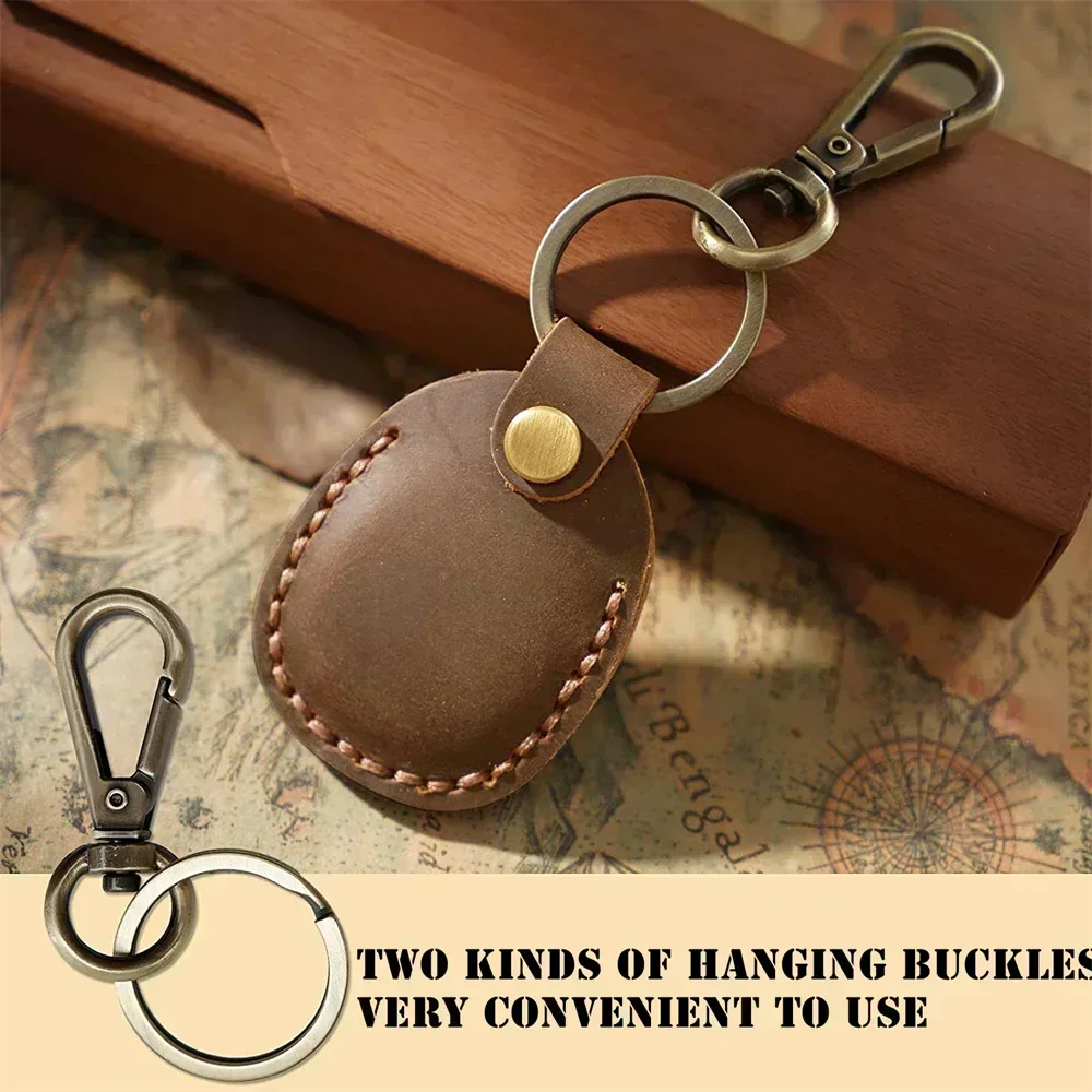 PU Leather Access Card Holder Air Tag Holder with Key Ring, Handmade Key Fob Keychain NFC Smart Key Airtag Protector Cover
