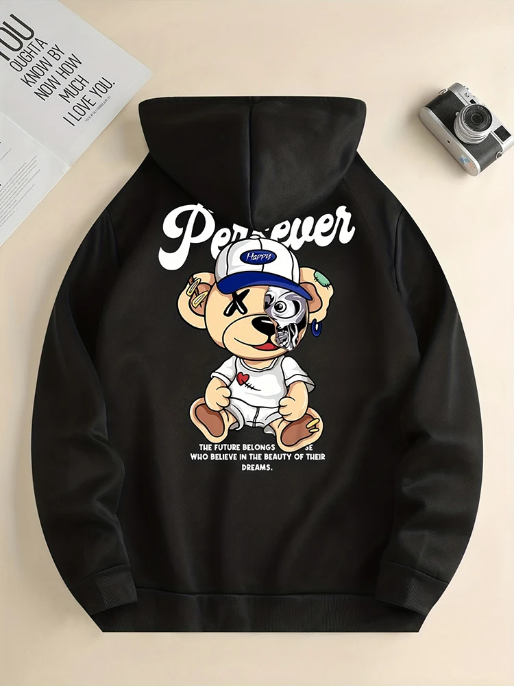 Een Sportieve Kleine Beer Print Hoodies Vrouwen Casual Zachte Hoodie Mode Oversized Hoody Herfst Warm Fleece Pullover Vrouw