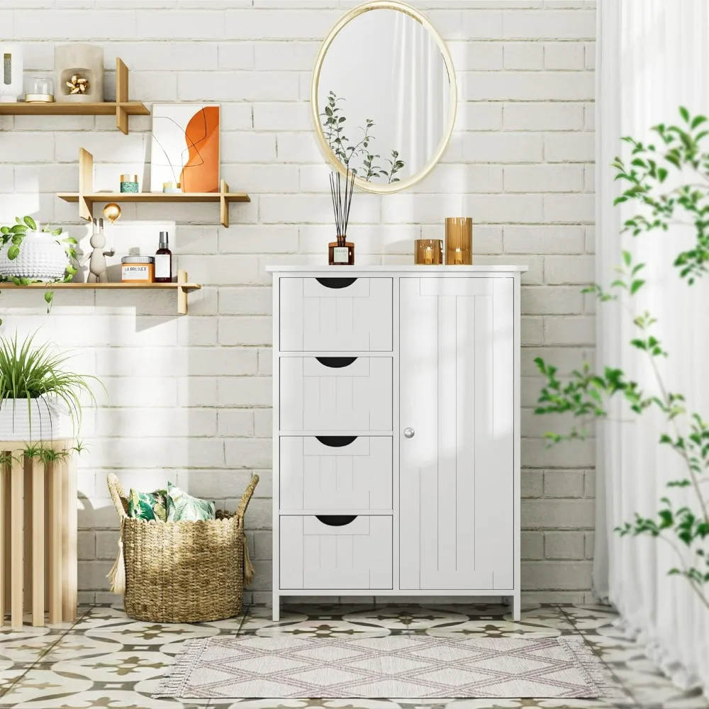 

Bathroom Storage Cabinet, Floor Cabinet with 4 Drawers and 1 Adjustable Shelf, Storage Cabinets