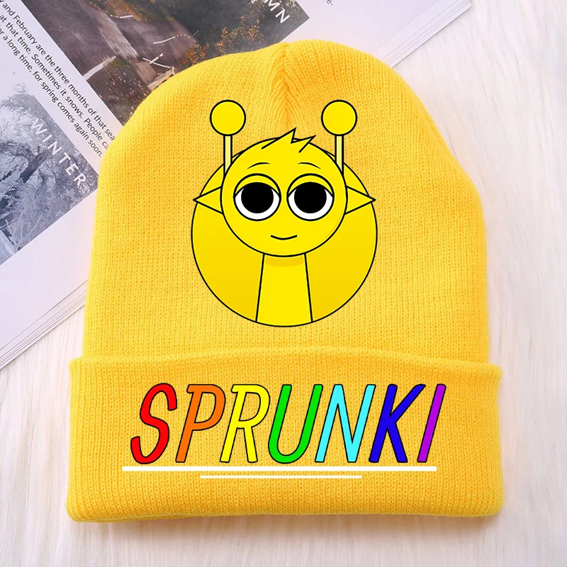 New Sprunki Kids Knitted Hats Cartoon Game Figure Printed Knitted Cap Boys Winter Outdoors Warm Wool Caps Children Birthday Gift