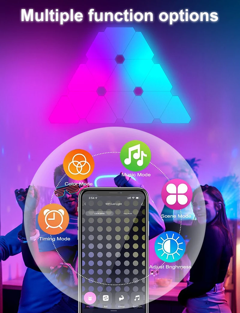 Smart Lights Panel LED Triangle Lights RGBIC Game Sync Voice Control WIFI Work with Google Alexa Lamp for Bedroom Wall Decor