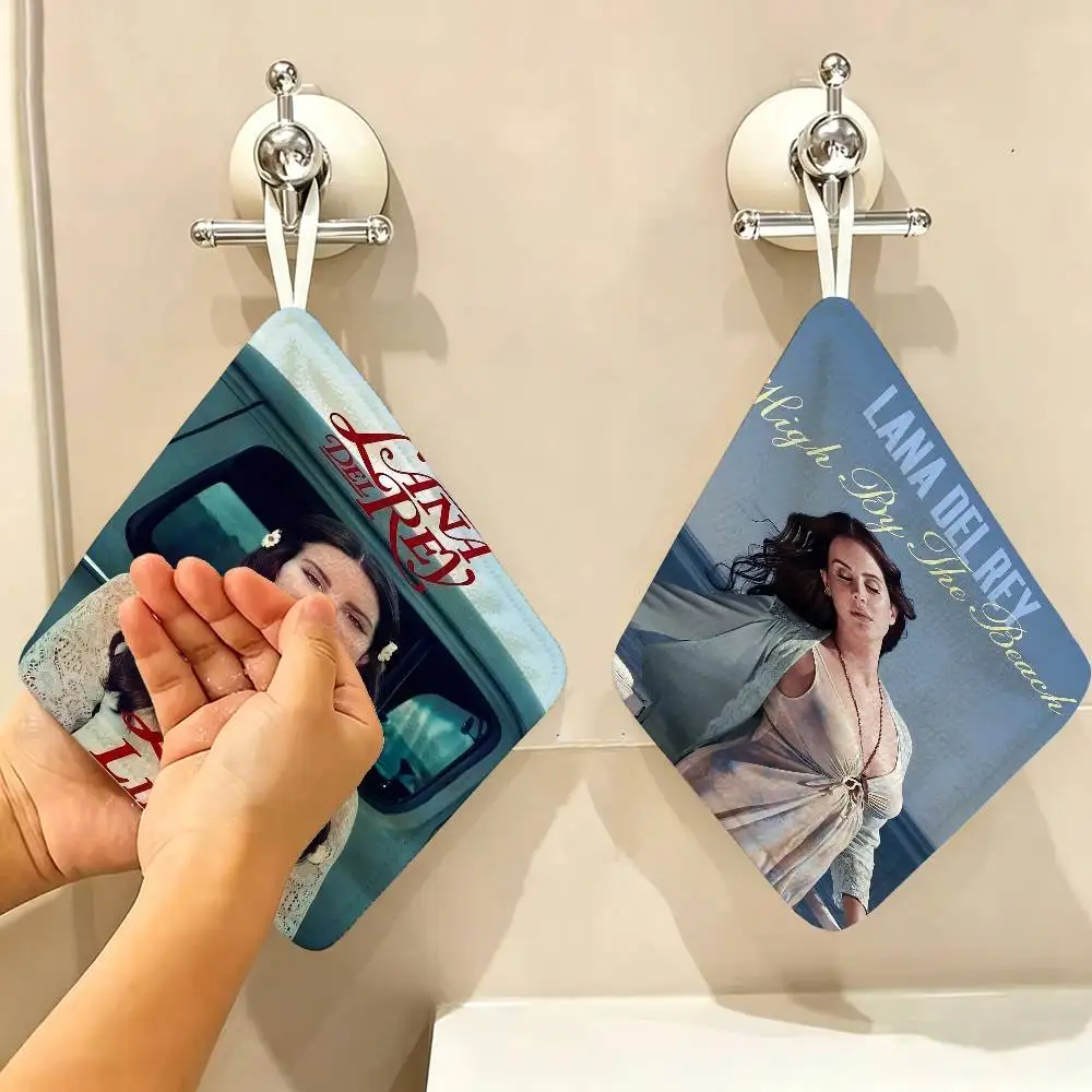 Music Hot Album Star Lana Del Rey Polyester Cotton Hand Wiping Towel, Hanging Design, Durable Household Restaurant Toilet Use