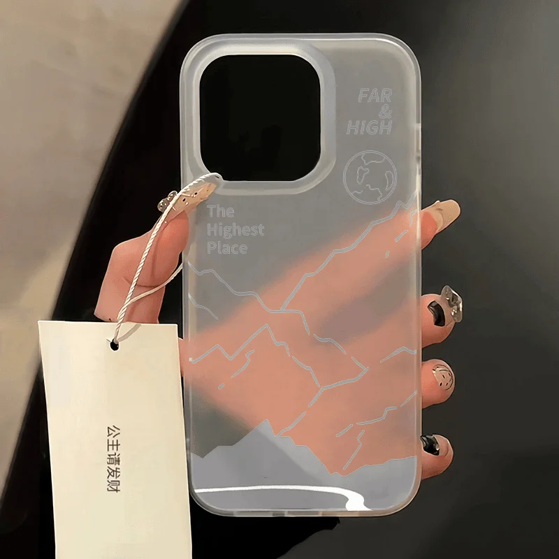 

Outdoor Snow Mountain Line Art Phone Case For iPhone 17 16 15 14 Plus 13 12 11 Pro Max 17 Air Travel Frosted Soft TPU Cover