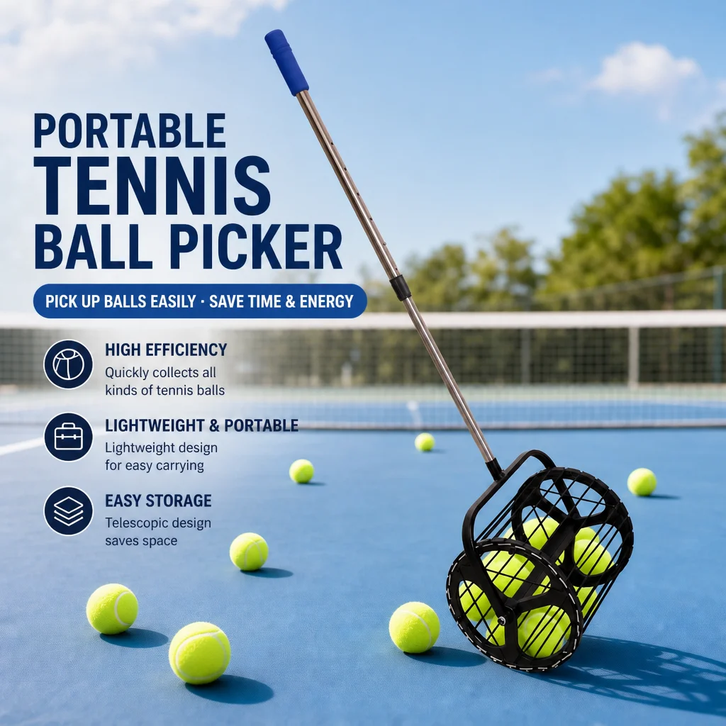 Roller Ball Picker with Telescopic Handle Portable Pickleball & Tennis Ball Collector, OEM Custom Sports Ball Retriever