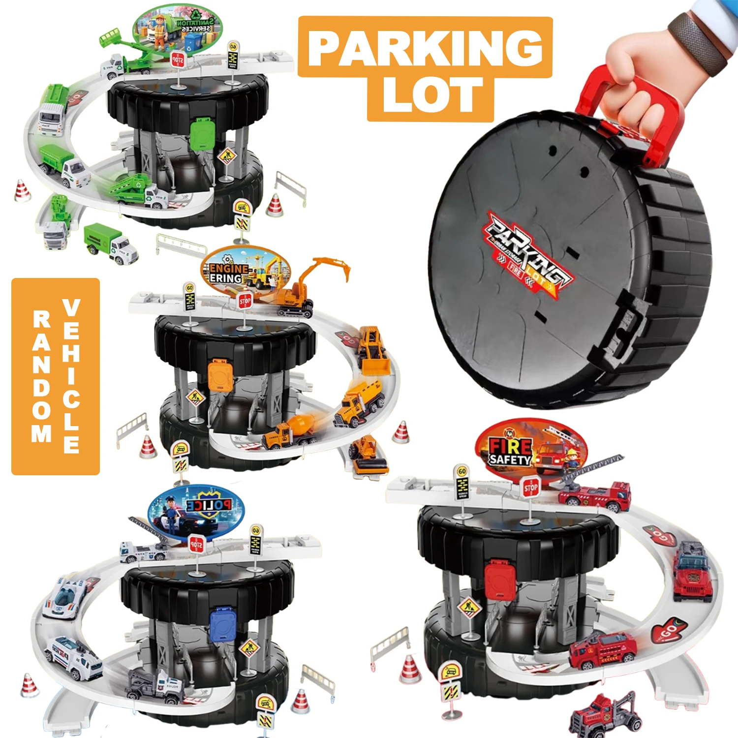 Engineering Mini Cars Rail Scene Toy Parking Lot Wheels Storage Box  Model Track Vehicle Building Boys Play Set Construction Car