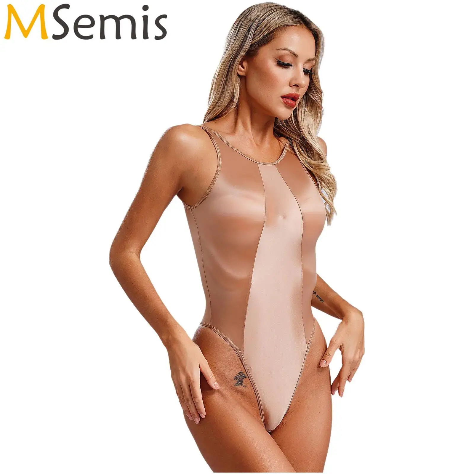 

Womens Lingerie See Through Sheer High Cut Tight Fitting Bodycon Bodysuit Mesh Jumpsuit Role Play Fun Underwear Clubwear Costume