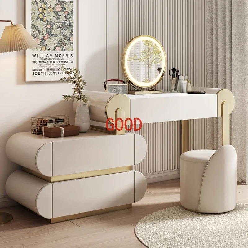 

Luxury Led Mirror Dressing Table Gold Design Bedroom Storage Dressing Table Set Woman Modern Penteadeira Princess Makeup Stand