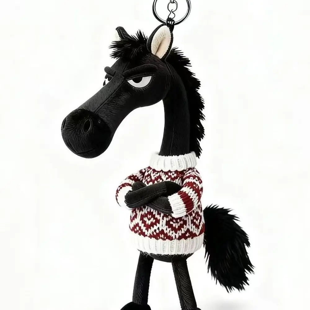 Funny Creative Dark Horse Keychain Mascot Cute Simulation Horse Chinese Style Soft Zodiac Pony Figurine Birthday Gift