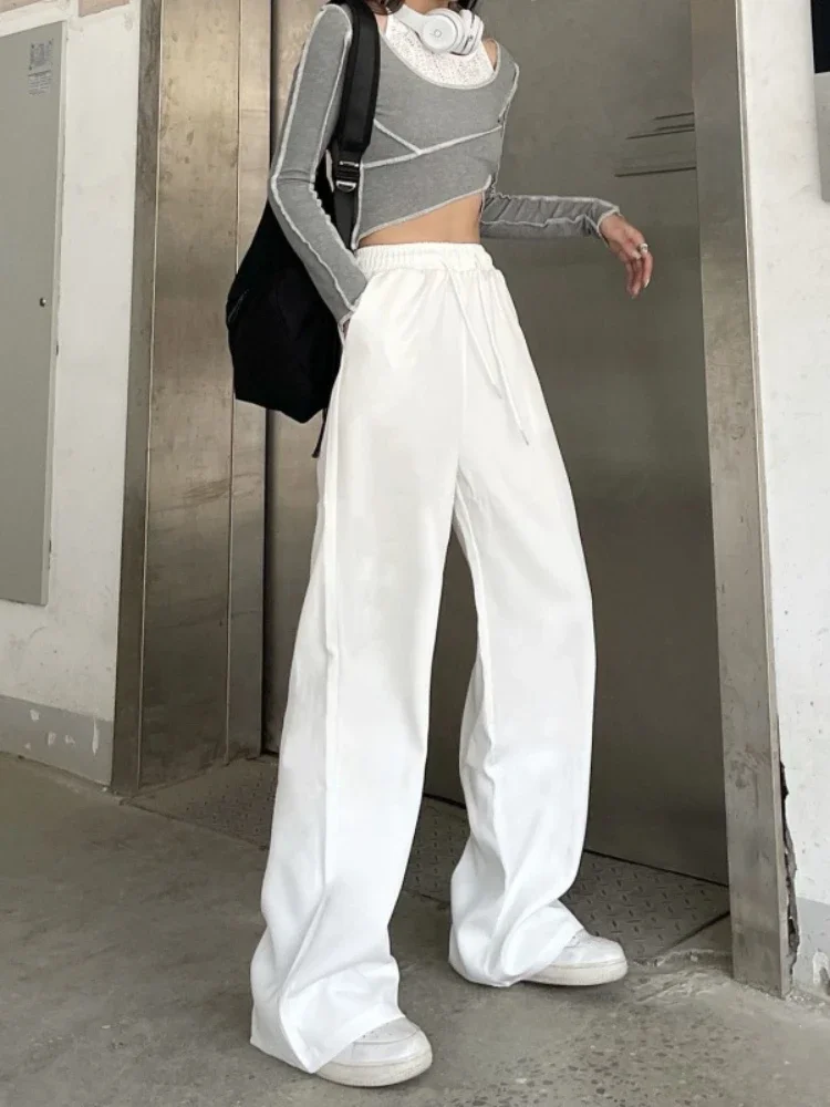 Women Loose Korean Wide-leg Pants 2024 Summer New White Sports Trousers Leisure High Waist Woman Clothes Streetwear Sweatpants